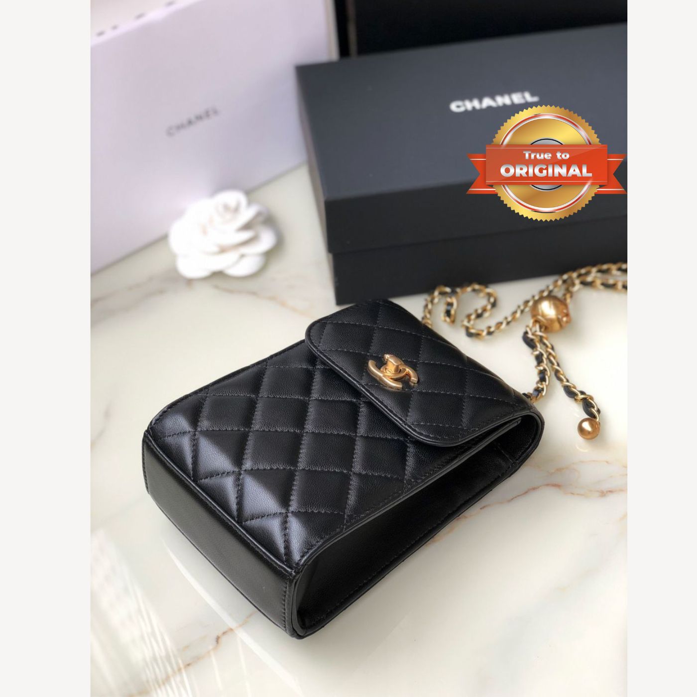 [True-to-ORIGINAL] Chanel Quilted Phone Holder Bag Black For Women 17cm/6.6in